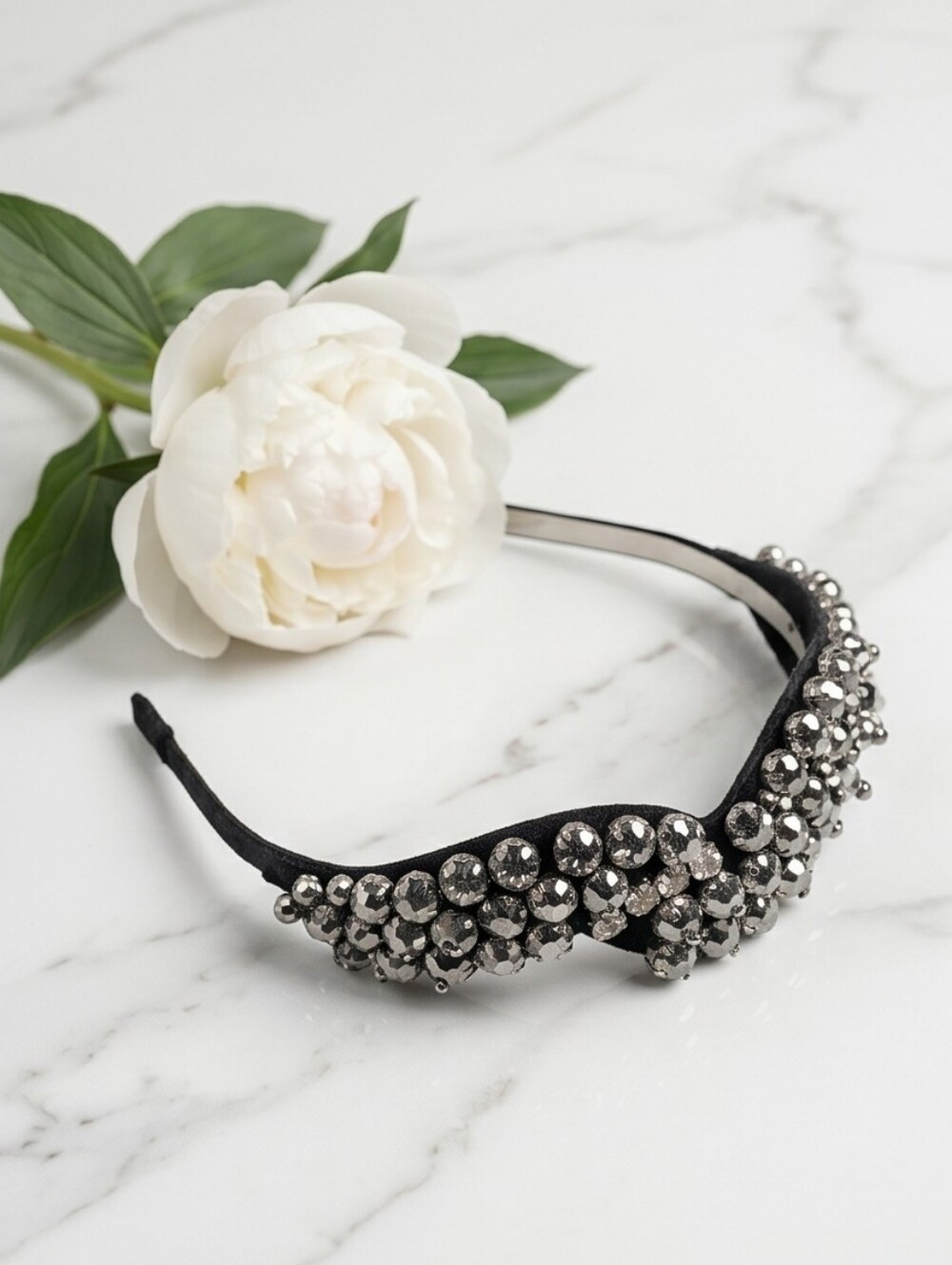 Silver Beaded Bow Headband | Chic Glam Rhinestone Hair Accessory | Trendy